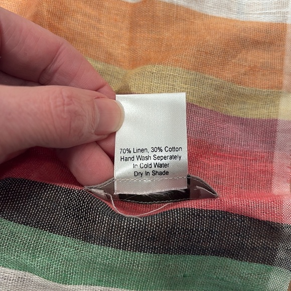 Kew linen cotton blend scarf wrap colorful stripes fringe - Picture 4 of 6